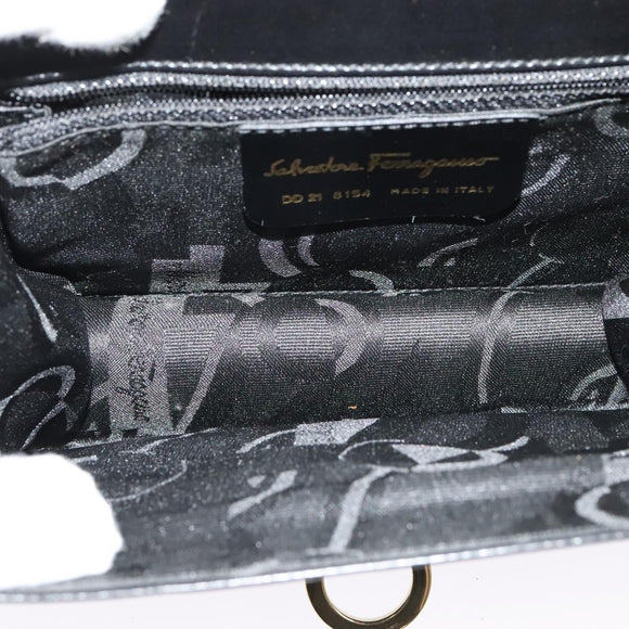 Salvatore Ferragamo Gancini Shoulder Bag Leather Black Gold Auth 137001