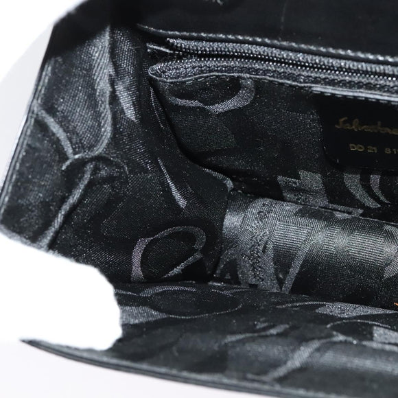 Salvatore Ferragamo Gancini Shoulder Bag Leather Black Gold Auth 137001