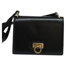 Salvatore Ferragamo Gancini Shoulder Bag Leather Black Gold Auth 137001-2