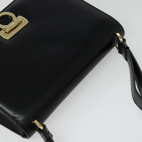 Salvatore Ferragamo Gancini Shoulder Bag Leather Black Gold Auth 137001
