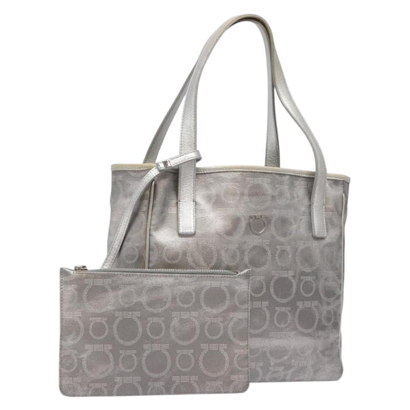 Salvatore Ferragamo Gancini Tote Bag Leather Silver Auth 137002