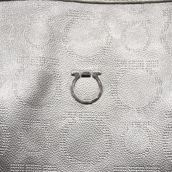 Salvatore Ferragamo Gancini Tote Bag Leather Silver Auth 137002