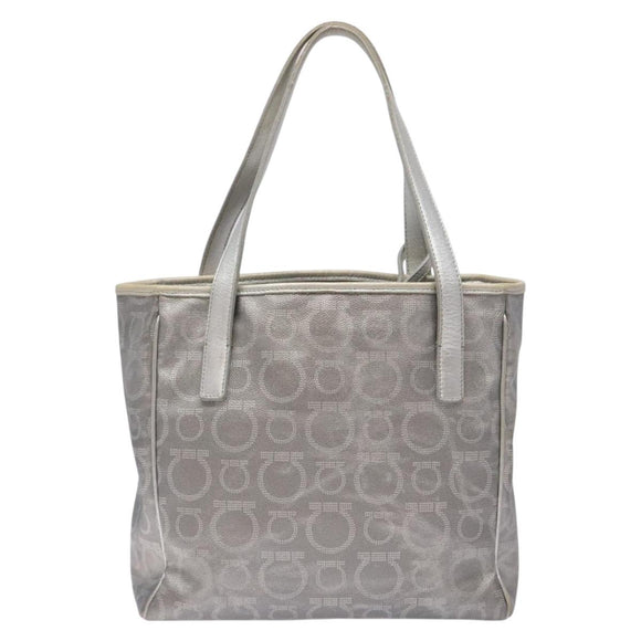 Salvatore Ferragamo Gancini Tote Bag Leather Silver Auth 137002