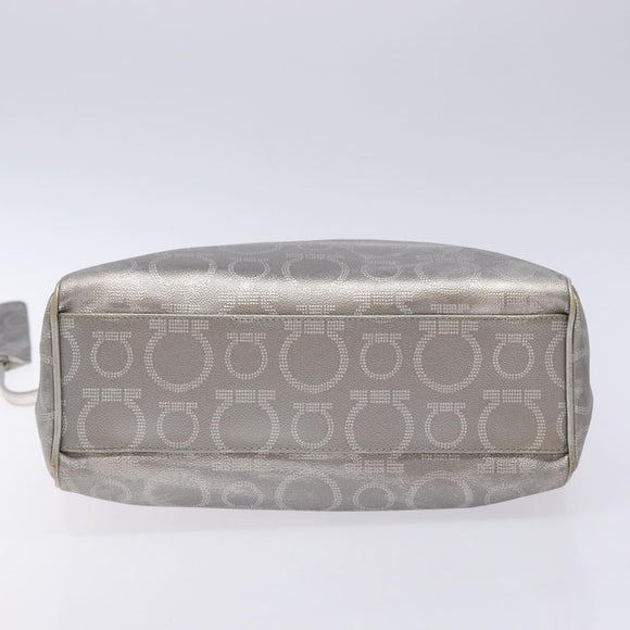 Salvatore Ferragamo Gancini Tote Bag Leather Silver Auth 137002