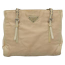 PRADA Chain Shoulder Bag Nylon Ivory Silver Auth 137031-13