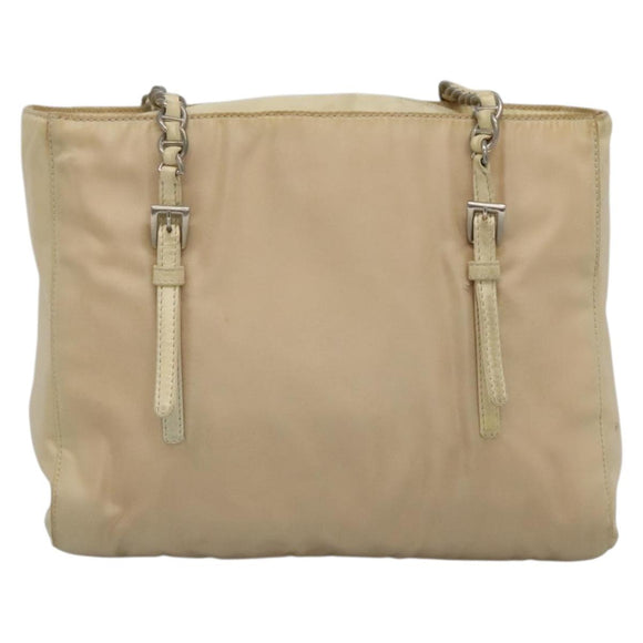 PRADA Chain Shoulder Bag Nylon Ivory Silver Auth 137031