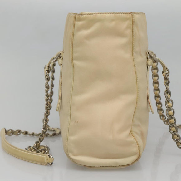 PRADA Chain Shoulder Bag Nylon Ivory Silver Auth 137031