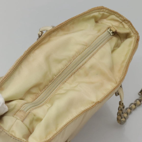 PRADA Chain Shoulder Bag Nylon Ivory Silver Auth 137031