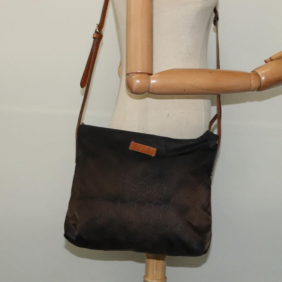GUCCI GG Canvas Shoulder Bag Nylon Black Silver 314529 Auth 137032