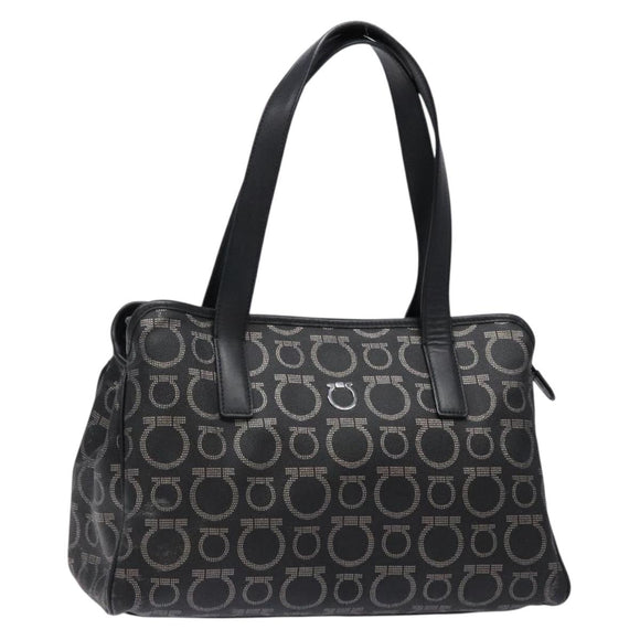 Salvatore Ferragamo Gancini Hand Bag PVC Black Silver Auth 137033
