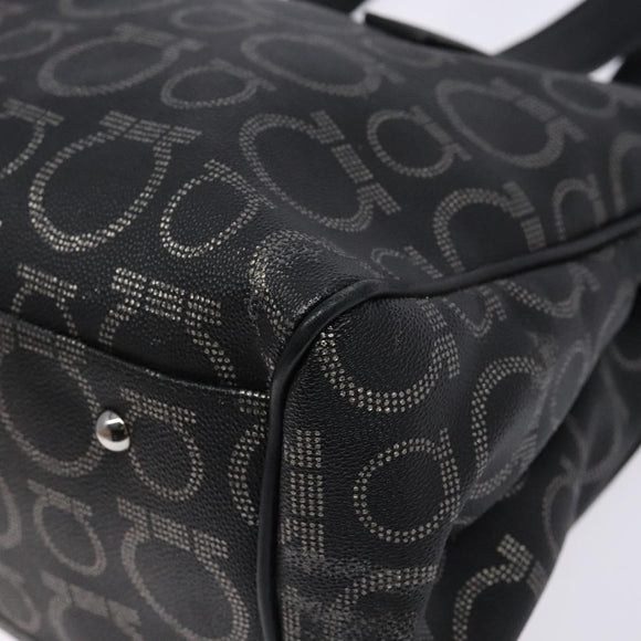 Salvatore Ferragamo Gancini Hand Bag PVC Black Silver Auth 137033