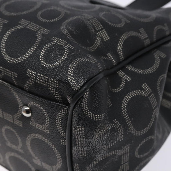 Salvatore Ferragamo Gancini Hand Bag PVC Black Silver Auth 137033
