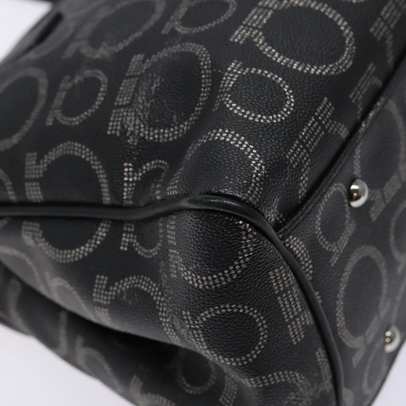 Salvatore Ferragamo Gancini Hand Bag PVC Black Silver Auth 137033