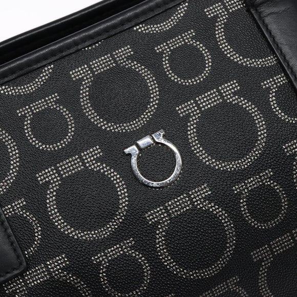 Salvatore Ferragamo Gancini Hand Bag PVC Black Silver Auth 137033
