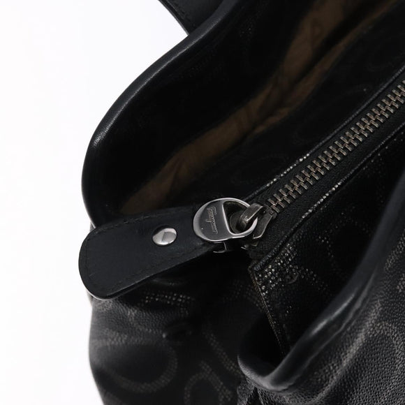 Salvatore Ferragamo Gancini Hand Bag PVC Black Silver Auth 137033