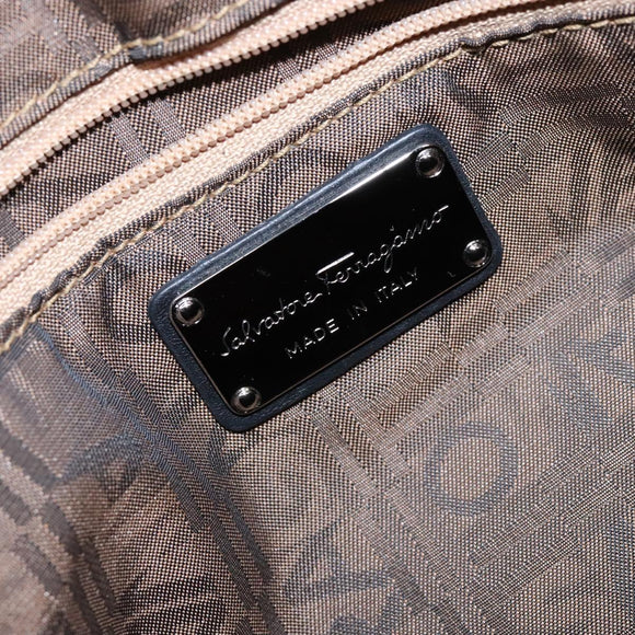 Salvatore Ferragamo Gancini Hand Bag PVC Black Silver Auth 137033