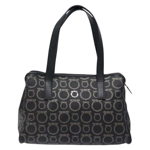 Salvatore Ferragamo Gancini Hand Bag PVC Black Silver Auth 137033