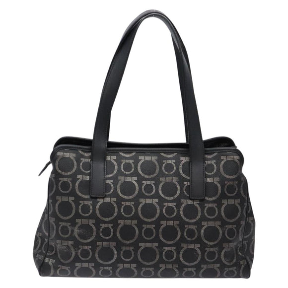 Salvatore Ferragamo Gancini Hand Bag PVC Black Silver Auth 137033