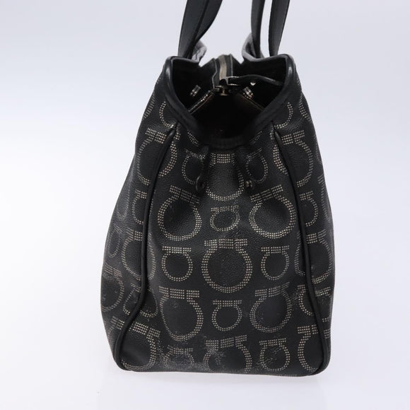 Salvatore Ferragamo Gancini Hand Bag PVC Black Silver Auth 137033
