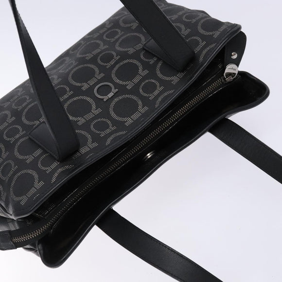 Salvatore Ferragamo Gancini Hand Bag PVC Black Silver Auth 137033