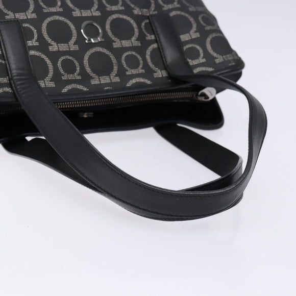 Salvatore Ferragamo Gancini Hand Bag PVC Black Silver Auth 137033