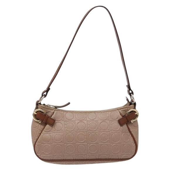 Salvatore Ferragamo Gancini Shoulder Bag Leather Gold Purple gray Auth 137035