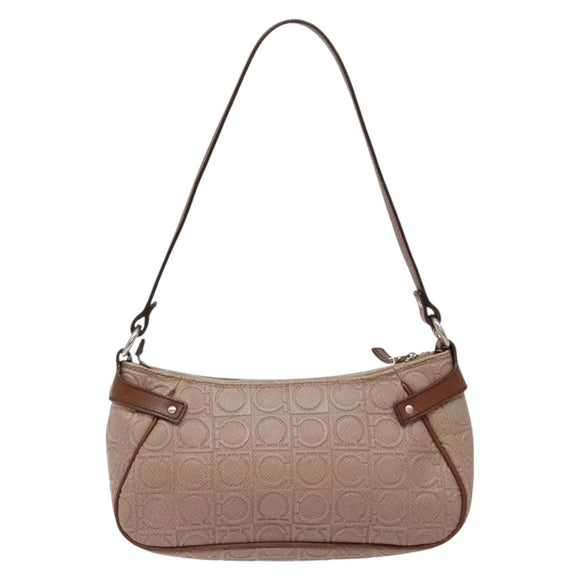 Salvatore Ferragamo Gancini Shoulder Bag Leather Gold Purple gray Auth 137035