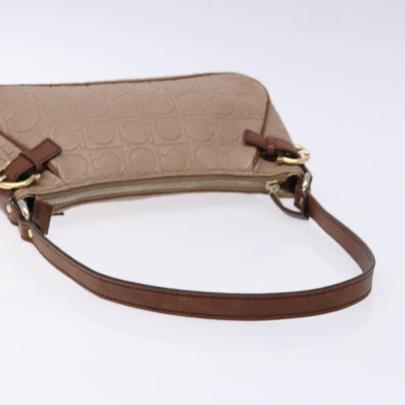 Salvatore Ferragamo Gancini Shoulder Bag Leather Gold Purple gray Auth 137035