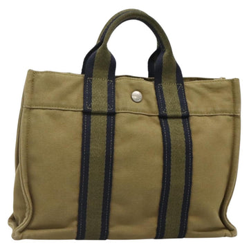 HERMES Fourre Tout PM Hand Bag Canvas Green Gray Auth 137122