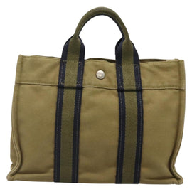 HERMES Fourre Tout PM Hand Bag Canvas Green Gray Auth 137122 - 0