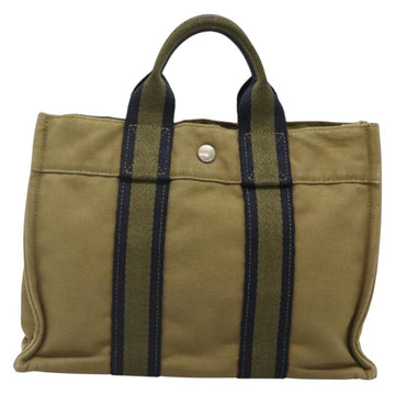 HERMES Fourre Tout PM Hand Bag Canvas Green Gray Auth 137122 - 0