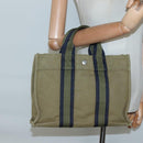 HERMES Fourre Tout PM Hand Bag Canvas Green Gray Auth 137122-20