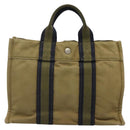 HERMES Fourre Tout PM Hand Bag Canvas Green Gray Auth 137122-3