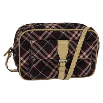 BURBERRY Nova Check Blue Label Shoulder Bag Canvas Red Silver Auth 137124