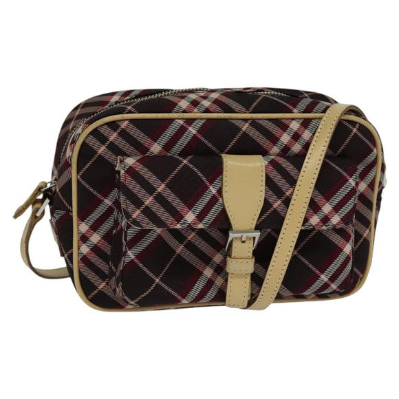 BURBERRY Nova Check Blue Label Shoulder Bag Canvas Red Silver Auth 137124