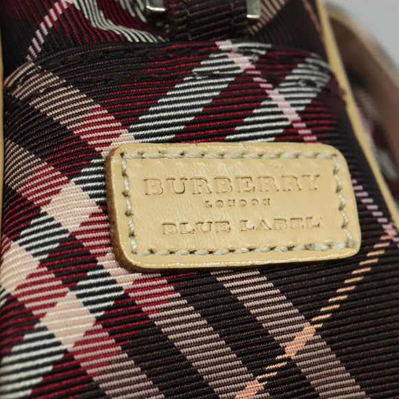 BURBERRY Nova Check Blue Label Shoulder Bag Canvas Red Silver Auth 137124