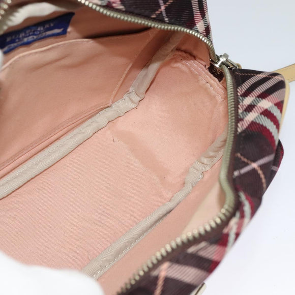 BURBERRY Nova Check Blue Label Shoulder Bag Canvas Red Silver Auth 137124