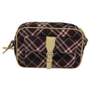 BURBERRY Nova Check Blue Label Shoulder Bag Canvas Red Silver Auth 137124-2