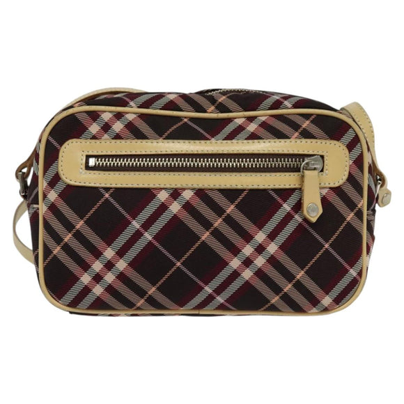 BURBERRY Nova Check Blue Label Shoulder Bag Canvas Red Silver Auth 137124