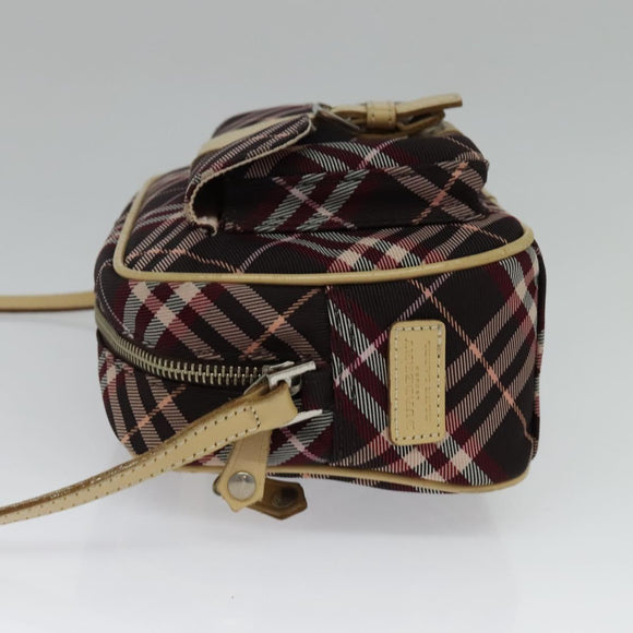 BURBERRY Nova Check Blue Label Shoulder Bag Canvas Red Silver Auth 137124