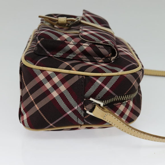 BURBERRY Nova Check Blue Label Shoulder Bag Canvas Red Silver Auth 137124