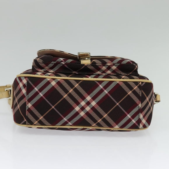 BURBERRY Nova Check Blue Label Shoulder Bag Canvas Red Silver Auth 137124