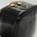 CHANEL Vanity Pouch Patent leather Black Gold CC Auth 137125-15
