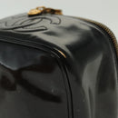 CHANEL Vanity Pouch Patent leather Black Gold CC Auth 137125-16