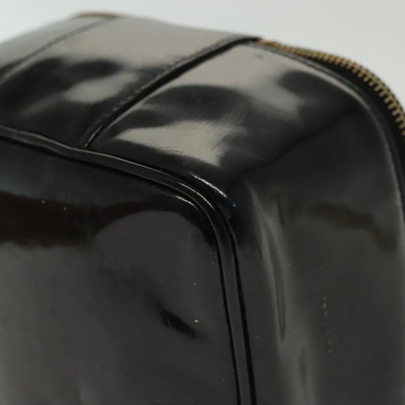 CHANEL Vanity Pouch Patent leather Black Gold CC Auth 137125