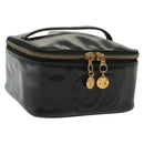 CHANEL Vanity Pouch Patent leather Black Gold CC Auth 137125-1