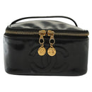 CHANEL Vanity Pouch Patent leather Black Gold CC Auth 137125-13