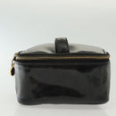 CHANEL Vanity Pouch Patent leather Black Gold CC Auth 137125-3