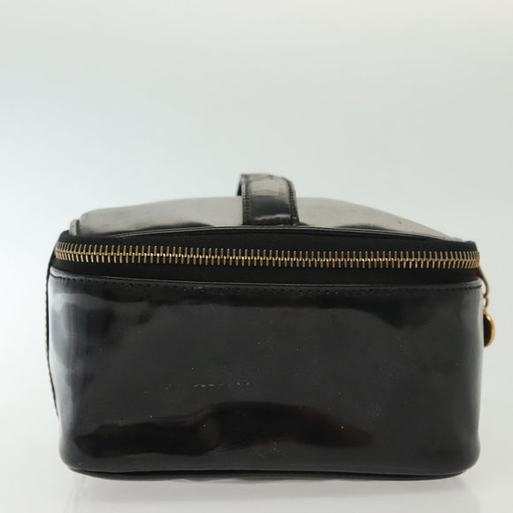 CHANEL Vanity Pouch Patent leather Black Gold CC Auth 137125
