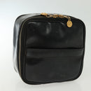 CHANEL Vanity Pouch Patent leather Black Gold CC Auth 137125-6